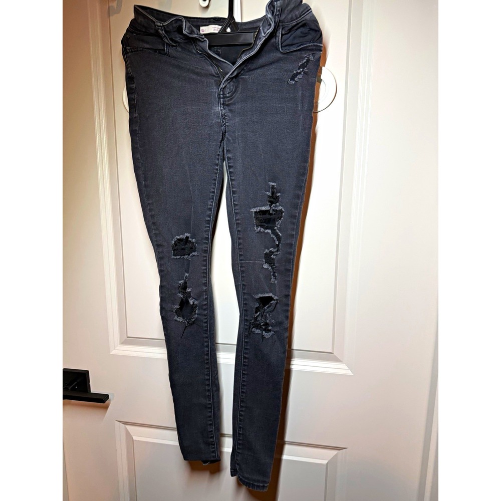 SO Women's High Rise Slim Jegging Jeans Gray Denim Distressed 5-Pocket